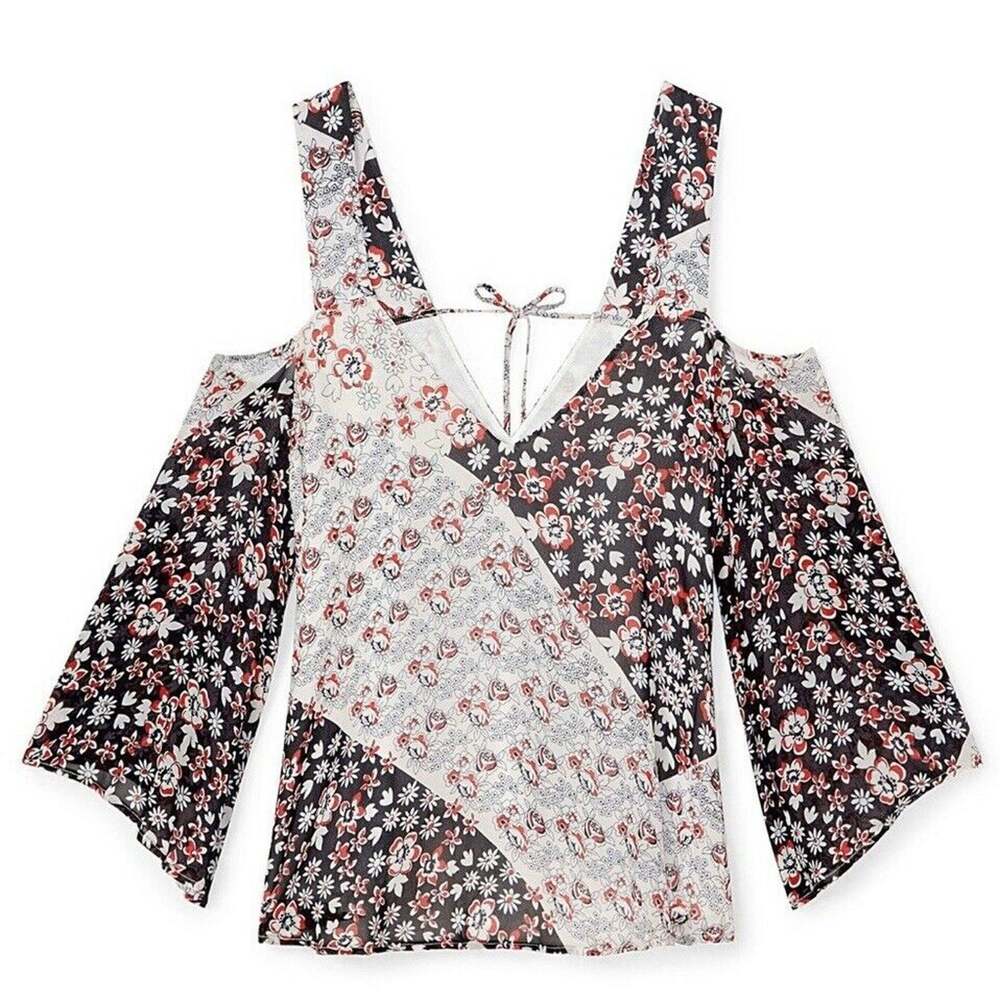 Rebecca Minkoff Women's Tricolor Catriona Cold Shoulder Floral Blouse Sz M NWT